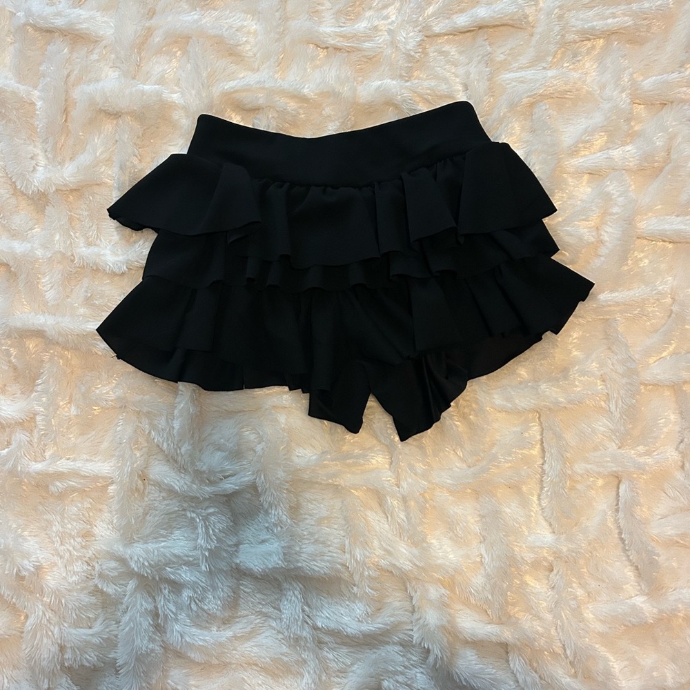 Fashion Nova Black Ruffle Tiered Skort Shorts